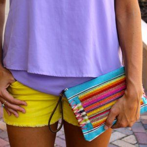 Rainbow beaded clutch